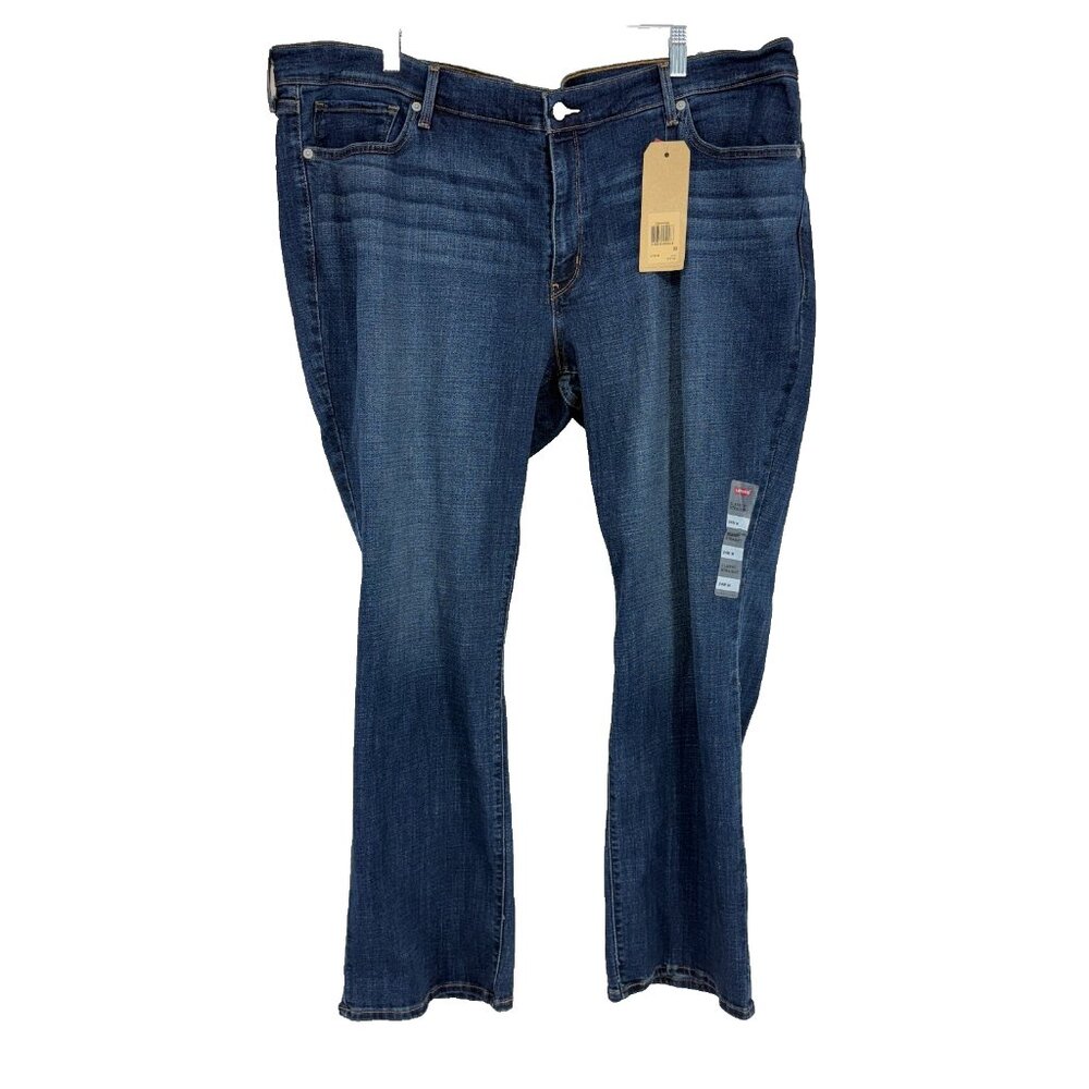 Levis Women 24W Classic Straight Jean Mid Rise Blue Dark Wash Denim Stretch NEW